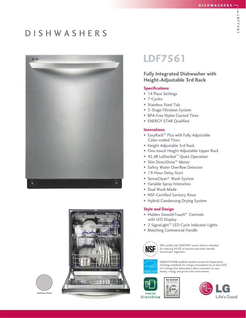 Page n°1 - Fiche technique LG LDF7561ST