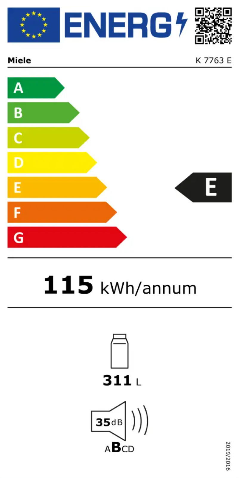 Page n°1 - Label énergétique Miele K 7763 E