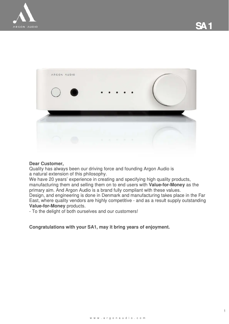 Página 1 del manual Manual de usuario Argon SA1