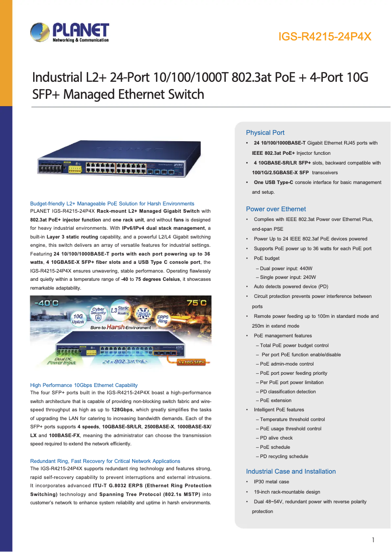 Page n°1 - Fiche technique Planet IGS-R4215-24P4X