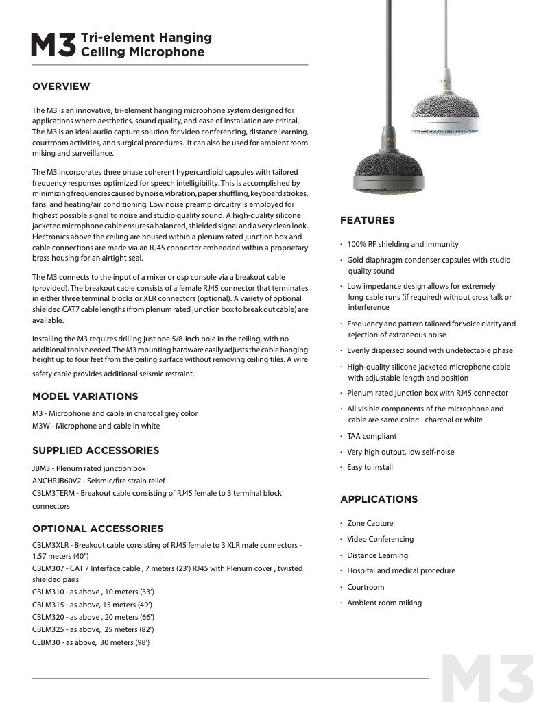 Page 1 de la notice Fiche technique Audix M3
