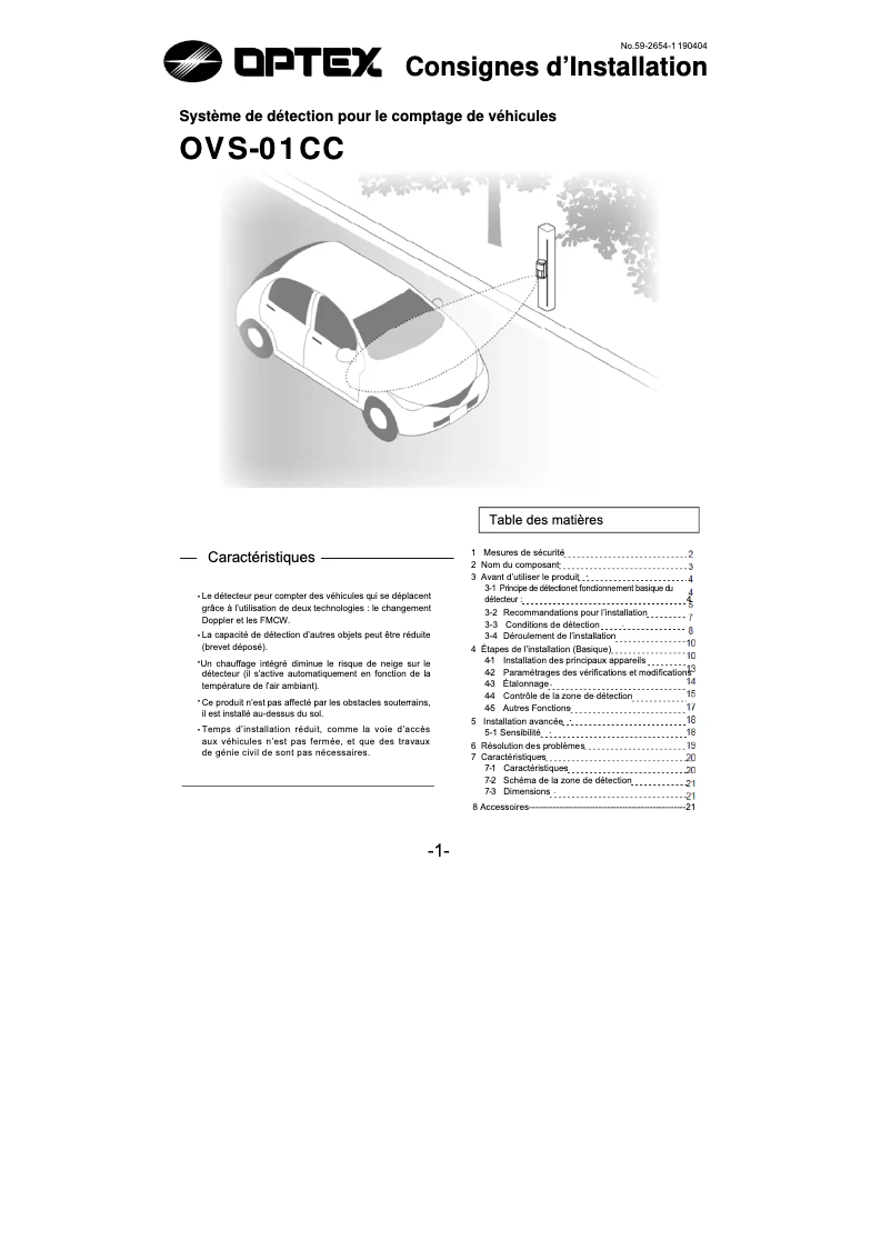Page n°1 - Manuel utilisateur Optex OVS-01CC