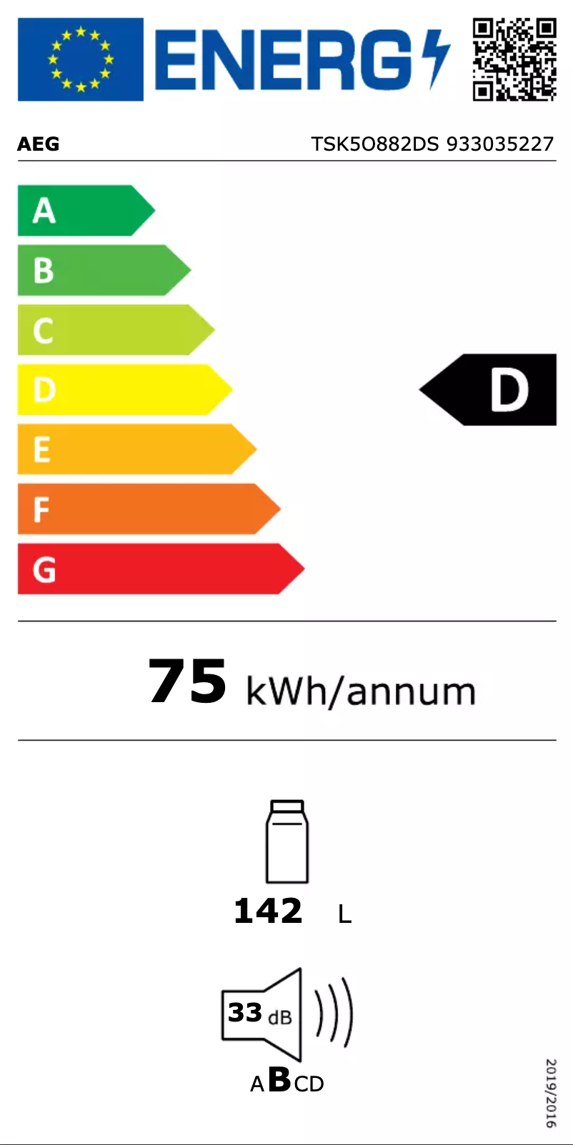 Page n°1 - Label énergétique AEG TSK5O882DS