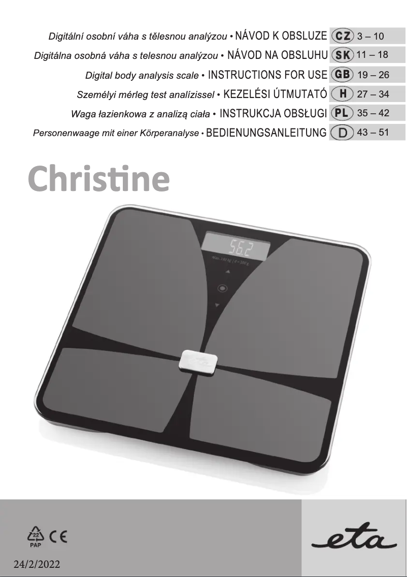 Page n°1 - Manuel utilisateur Eta Christine 1781 90000