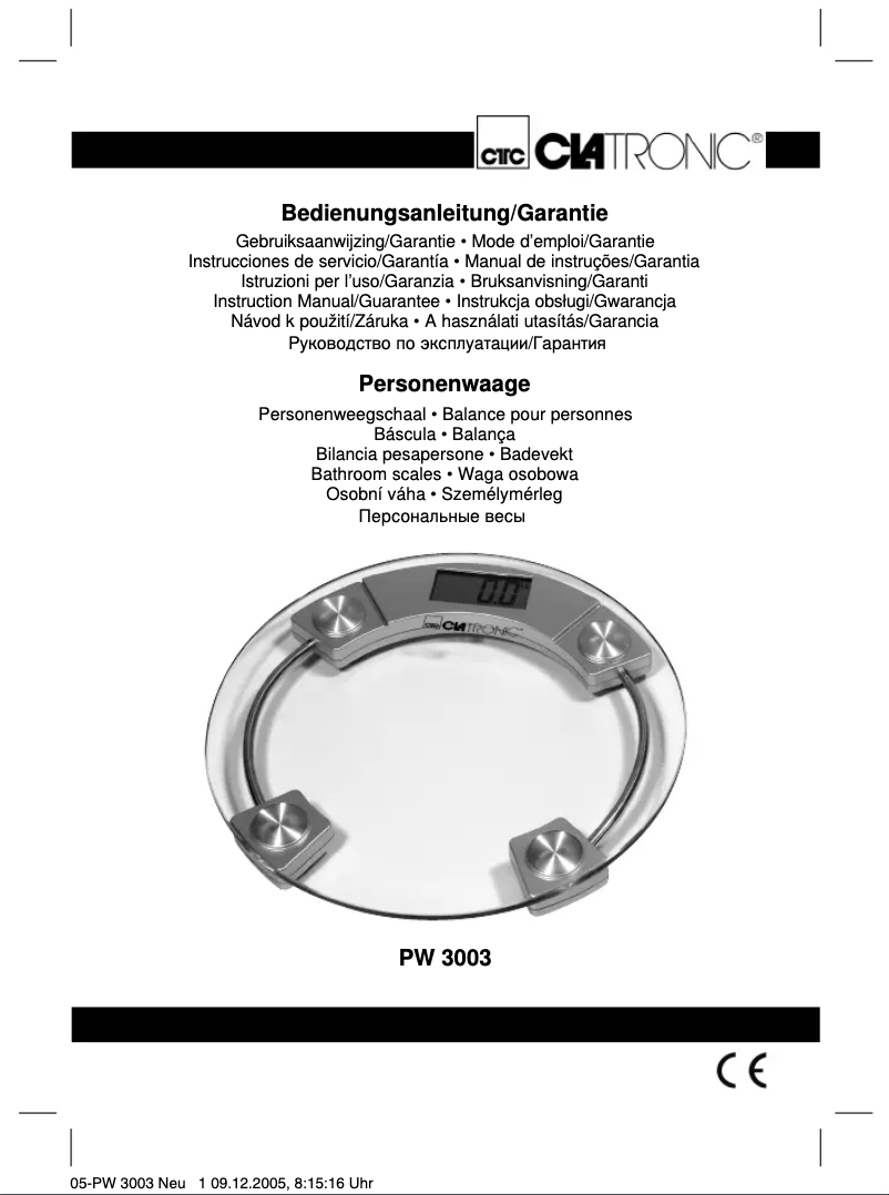 Page 1 de la notice Manuel utilisateur Clatronic PW 3003