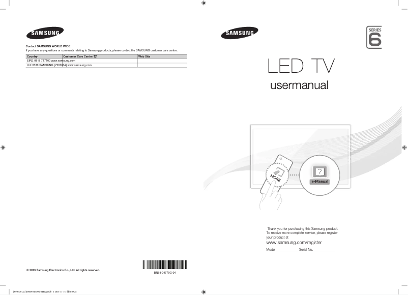 Page 1 de la notice Manuel utilisateur Samsung UE32F6510SB
