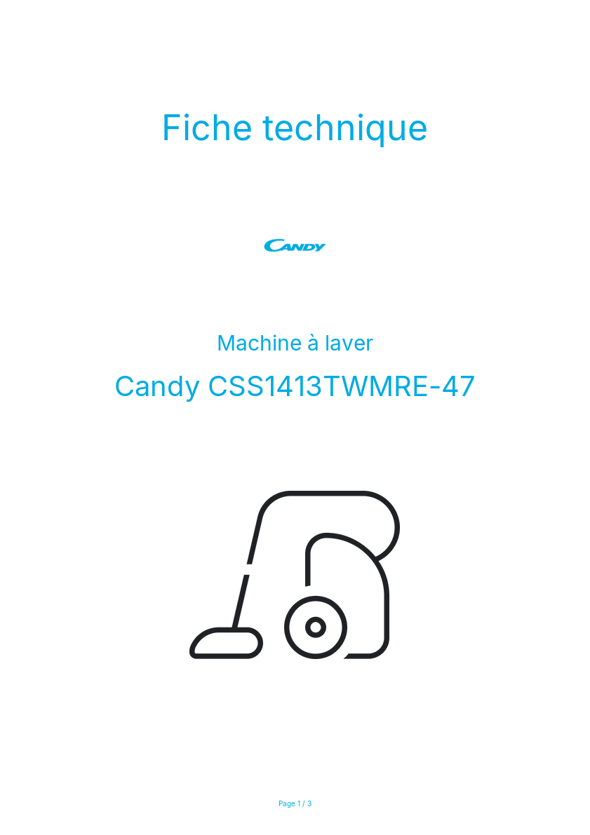 Page n°1 - Fiche technique Candy CSS1413TWMRE-47