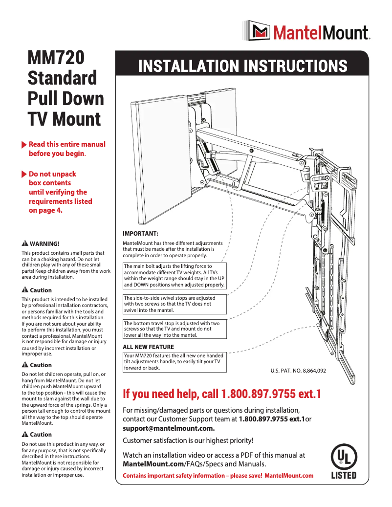 Page n°1 - Manuel utilisateur MantelMount MM720