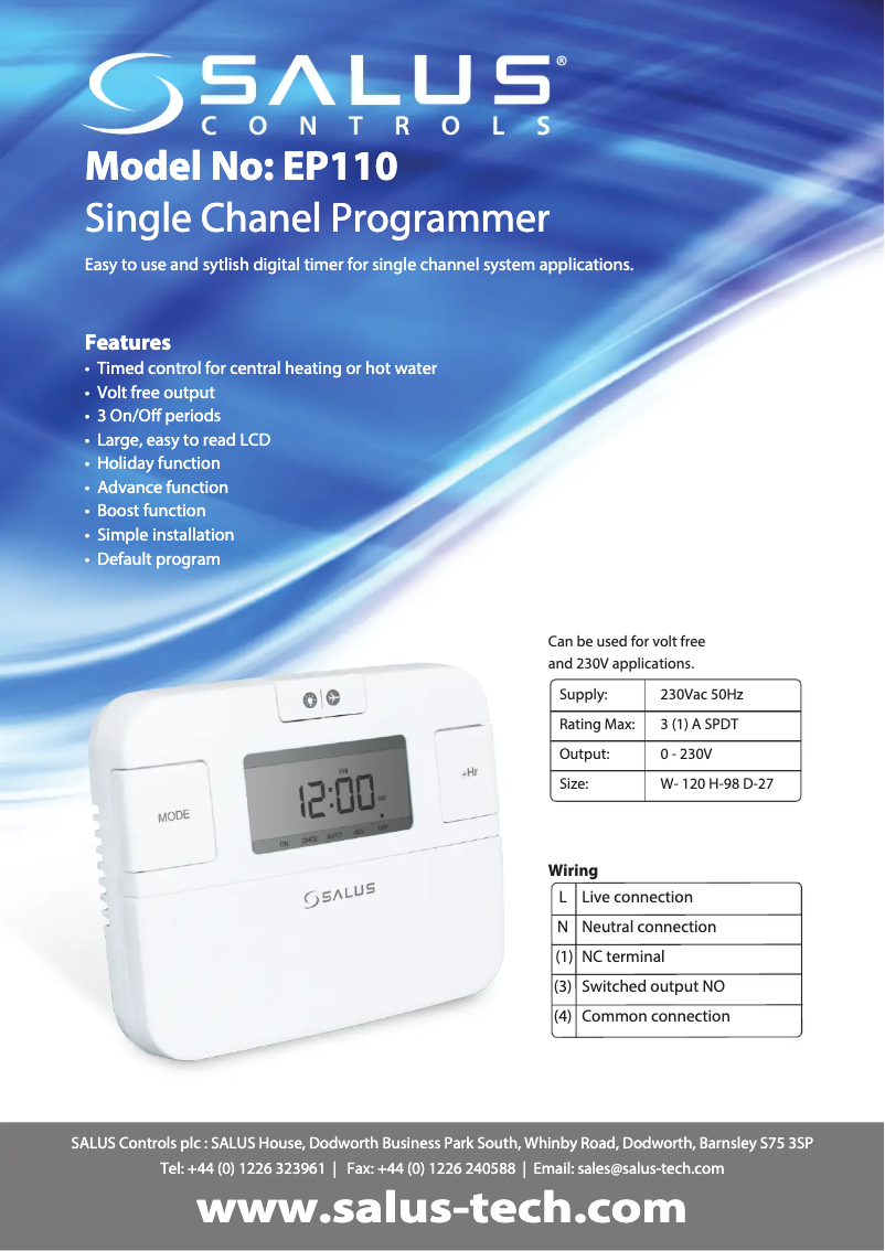 Page 1 de la notice Fiche technique Salus EP110