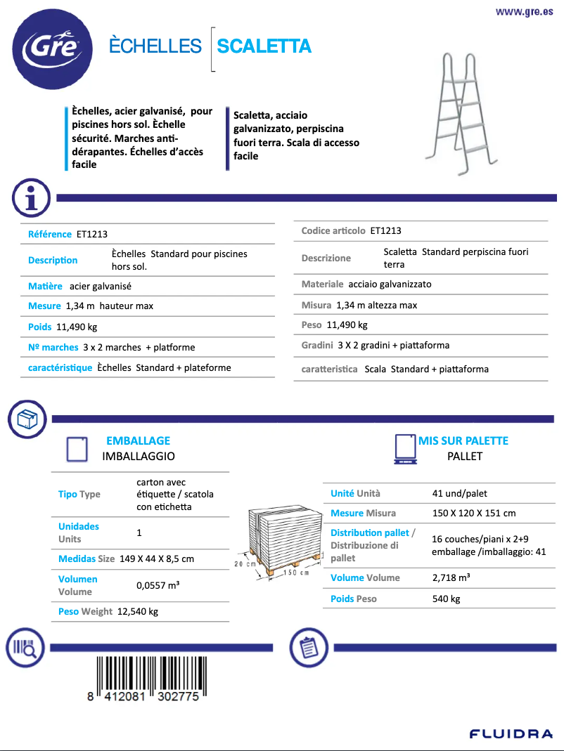 Página 1 del manual Ficha técnica Gre ET1213