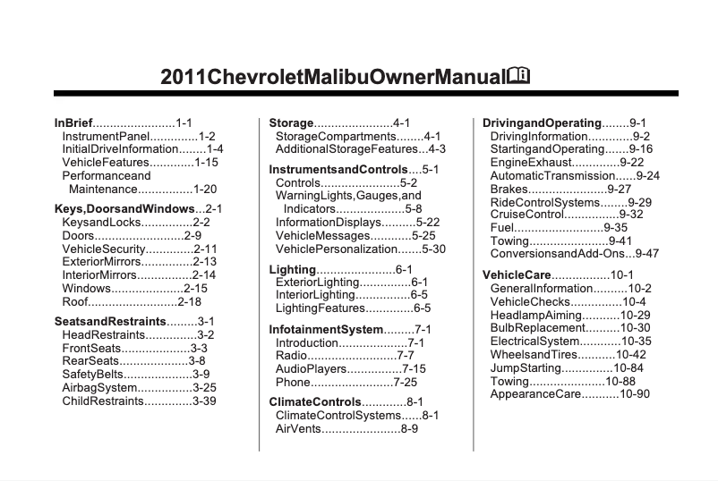 Page 1 de la notice Manuel utilisateur Chevrolet Malibu (2011)