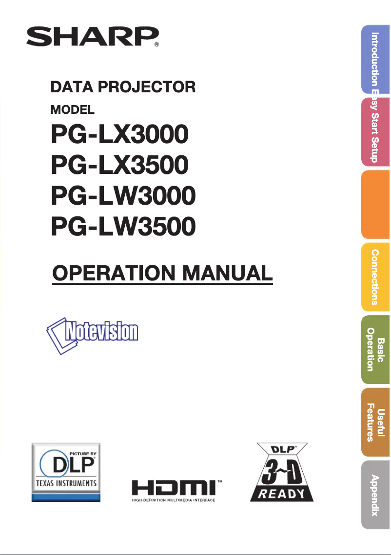 Page n°1 - Manuel utilisateur Sharp PG-LX3500