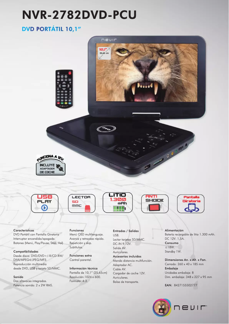 Page 1 de la notice Brochure Nevir NVR-2782DVD-PCU