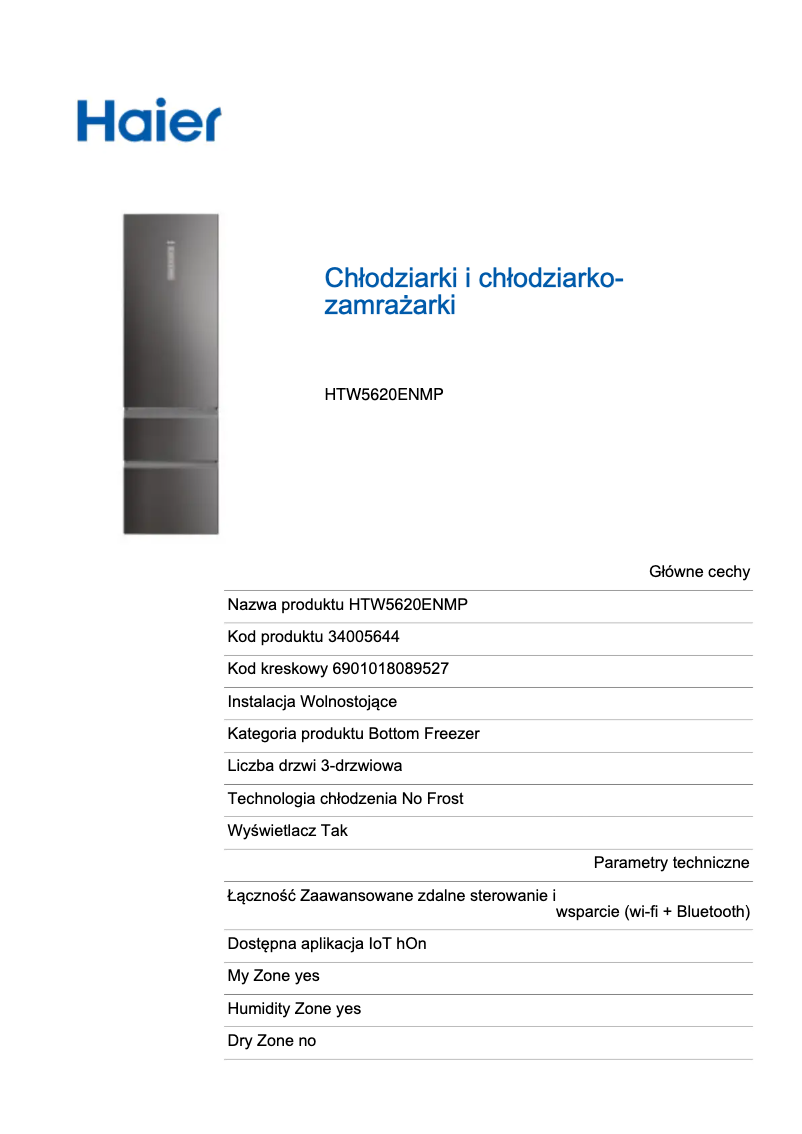 Imagen de la primera página del manual del dispositivo HTW5620ENMP