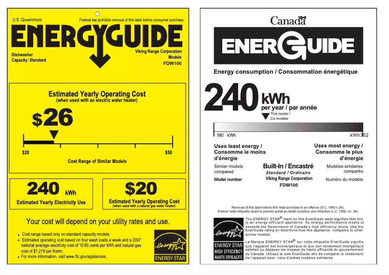 Page 1 de la notice Label énergétique Viking FDW103