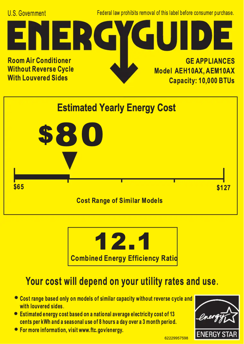 Page 1 de la notice Label énergétique GE AEM10AX