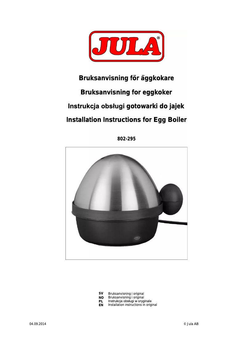 Page n°1 - Manuel utilisateur Jula 802-295