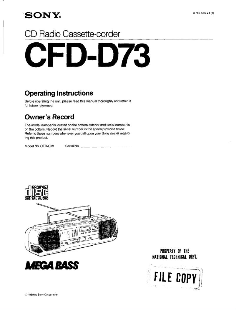 Page n°1 - Manuel utilisateur Sony CFD-D73
