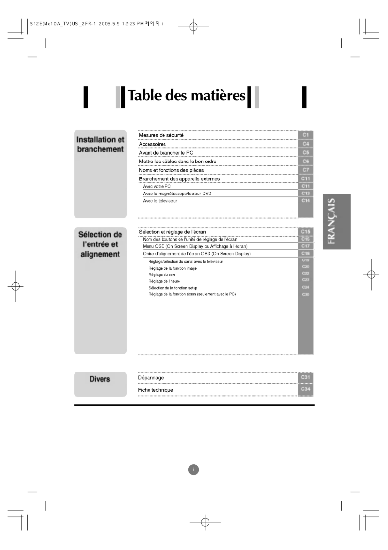 Page n°1 - Manuel utilisateur LG M1910A