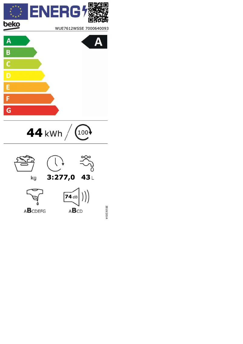 Page 1 de la notice Manuel utilisateur Beko WUE7612WSSE