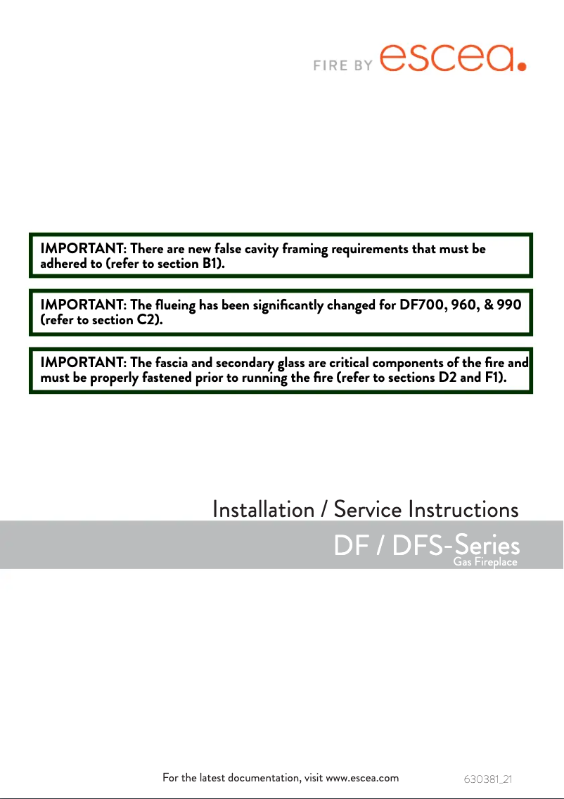 Page n°1 - Manuel utilisateur Escea DFS940