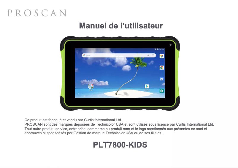 Image de la première page du manuel de l'appareil PLT7800-KIDS
