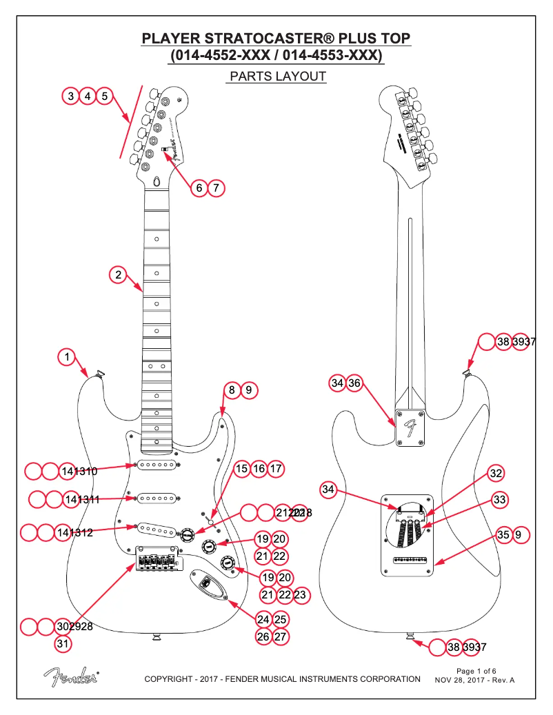 Page 1 de la notice Manuel utilisateur Fender Player Stratocaster Plus Top