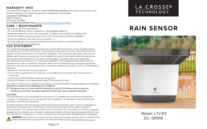 Page n°1 - Manuel utilisateur La Crosse Technology LTV-R3