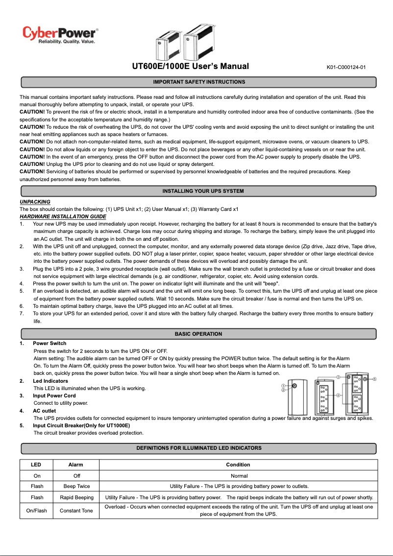 Page n°1 - Manuel utilisateur CyberPower UT600E