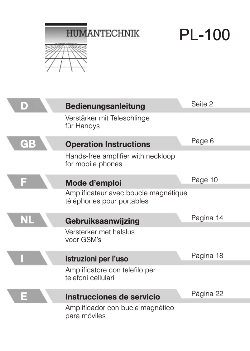 Page n°1 - Manuel utilisateur Humantechnik PL-100