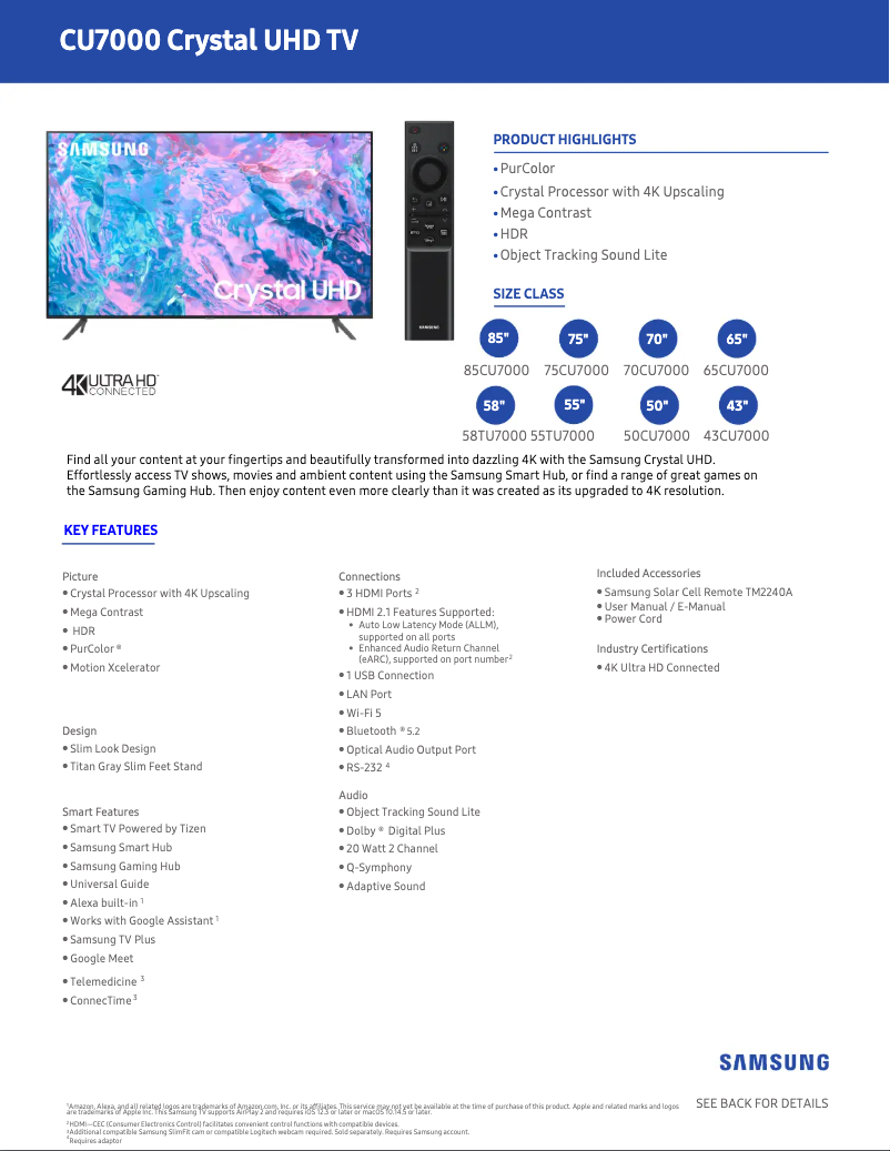 Image de la première page du manuel de l'appareil UN65CU7000F
