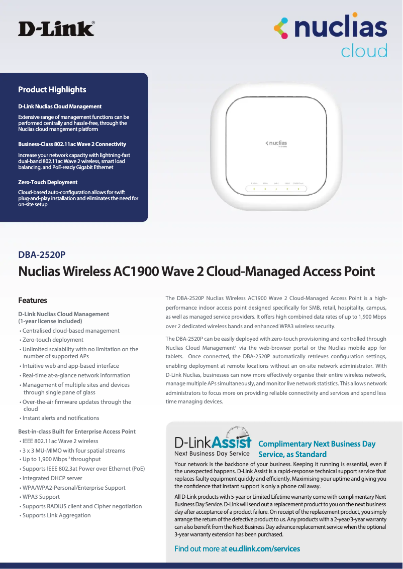 Page 1 de la notice Fiche technique D-Link DBA-2520P