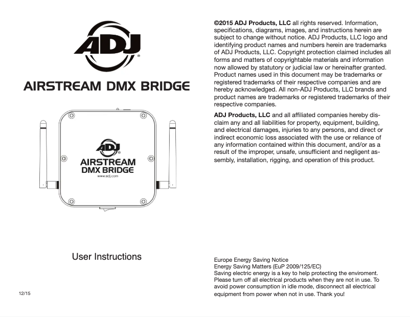 Image de la première page du manuel de l'appareil AIRSTREAM DMX BRIDGE
