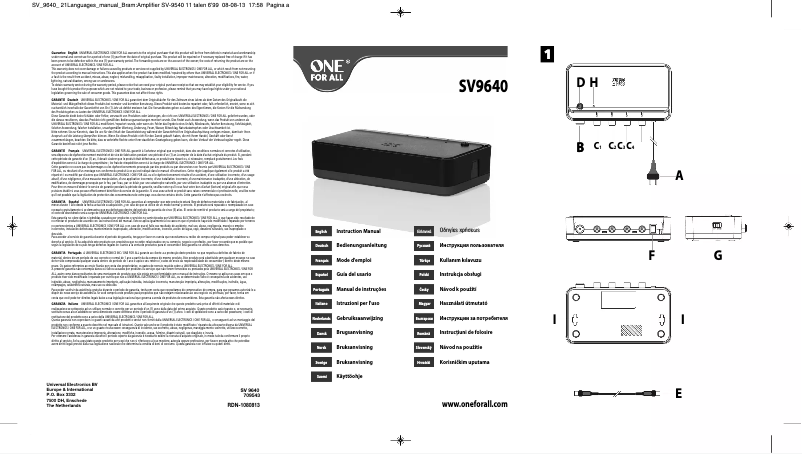 Page 1 de la notice Manuel utilisateur One for all SV 9640