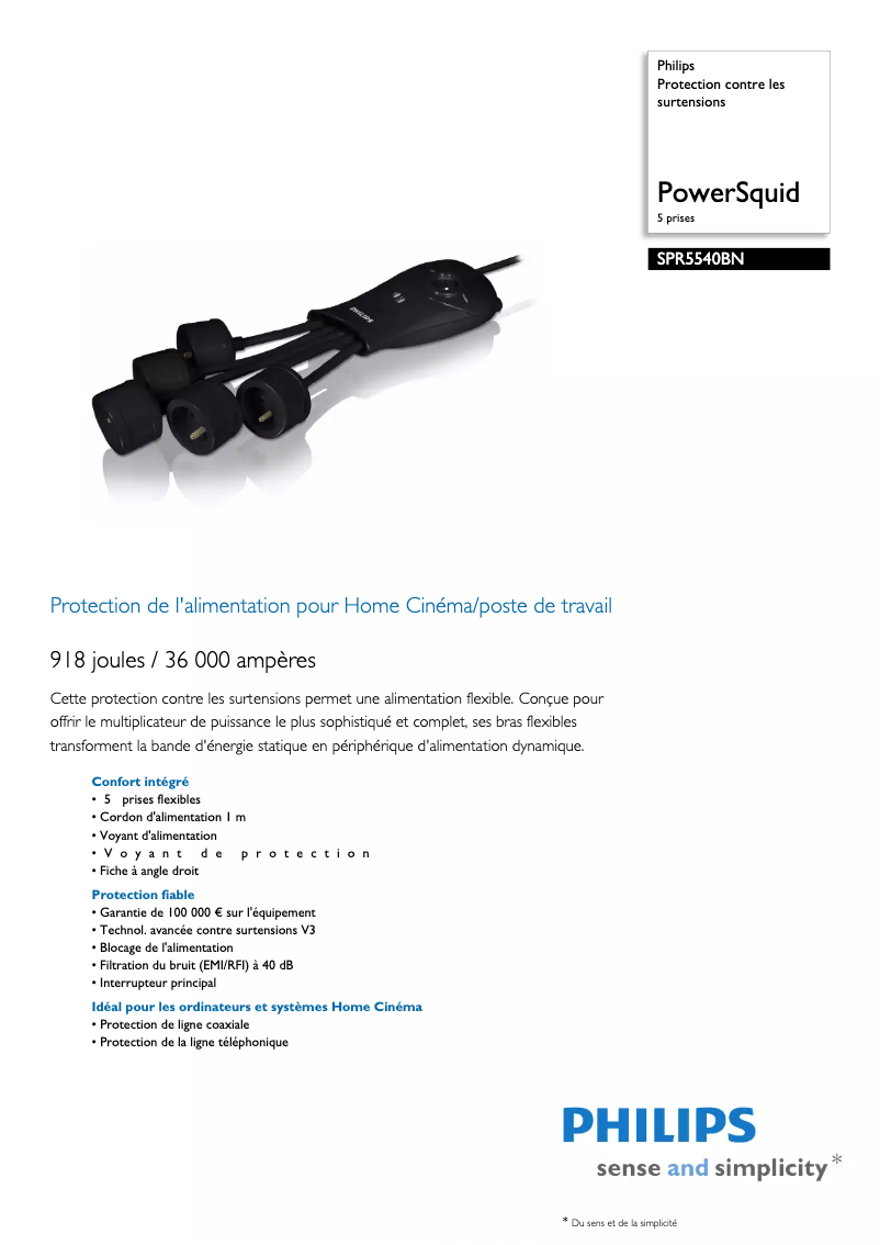 Page 1 de la notice Fiche technique Philips SPR5540BN
