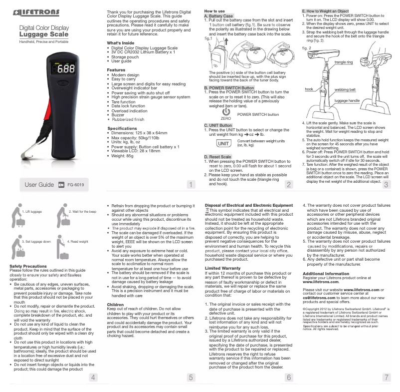 Page n°1 - Manuel utilisateur Lifetrons FG-6019