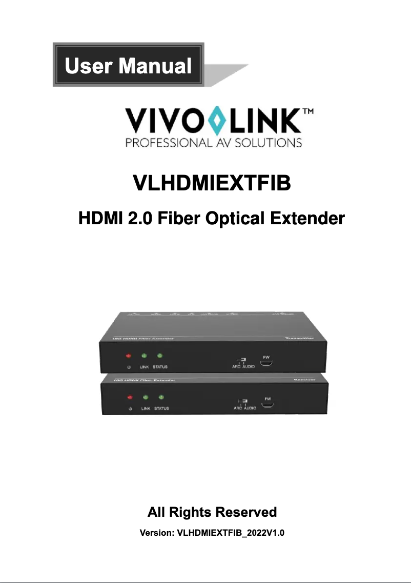 Page 1 de la notice Manuel utilisateur Vivolink VLHDMIEXTFIB
