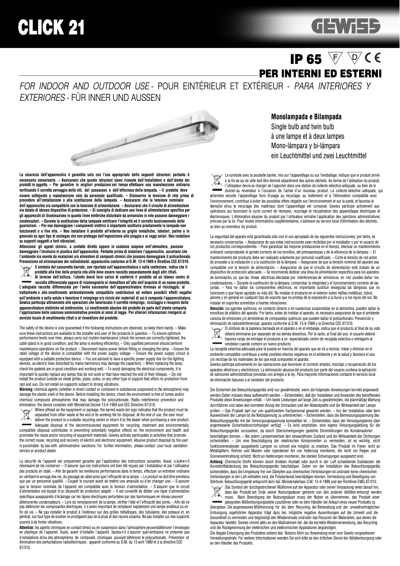 Page 1 de la notice Manuel utilisateur Gewiss GW80796