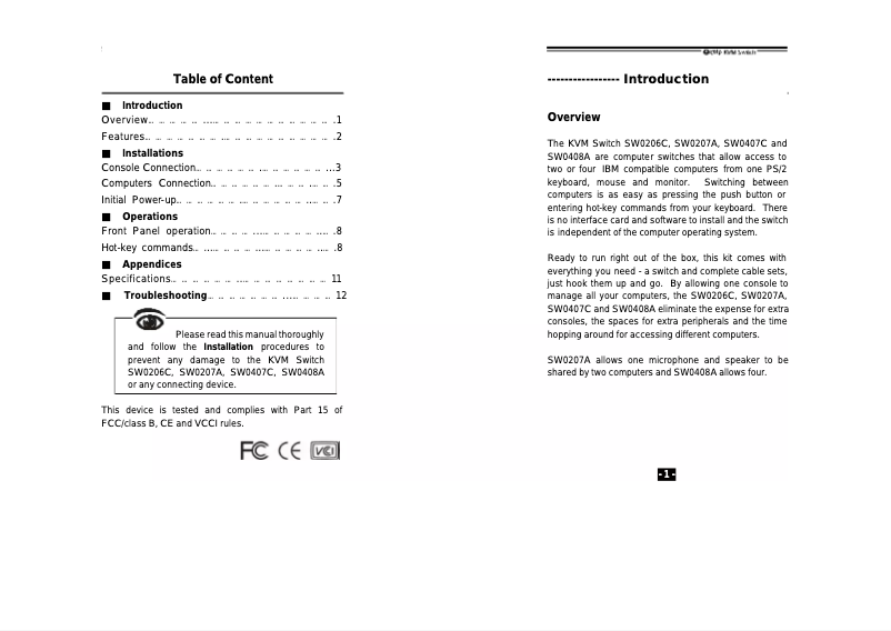 Page n°1 - Manuel utilisateur Equip Pocket KVM Switches PS/2