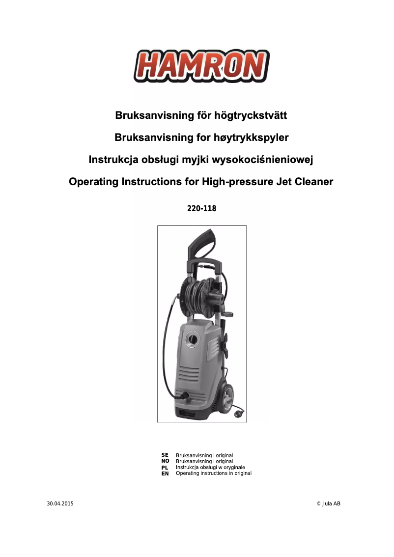 Page 1 de la notice Manuel utilisateur Hamron 220-118