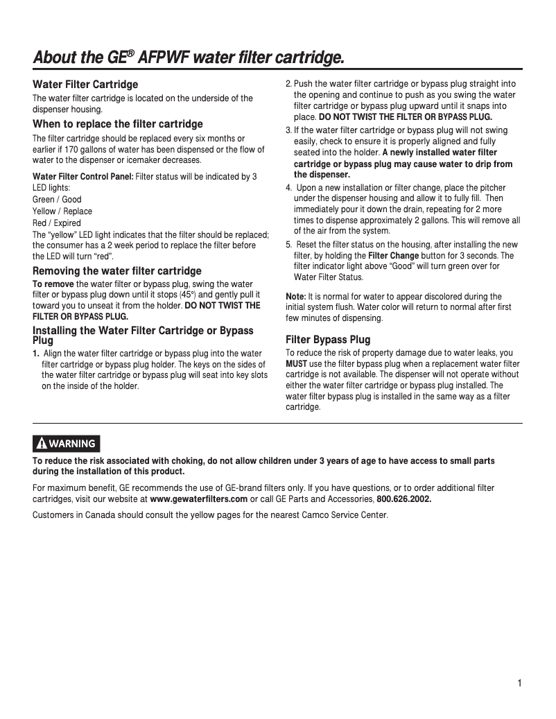 Page 1 de la notice Manuel utilisateur GE AFPWF