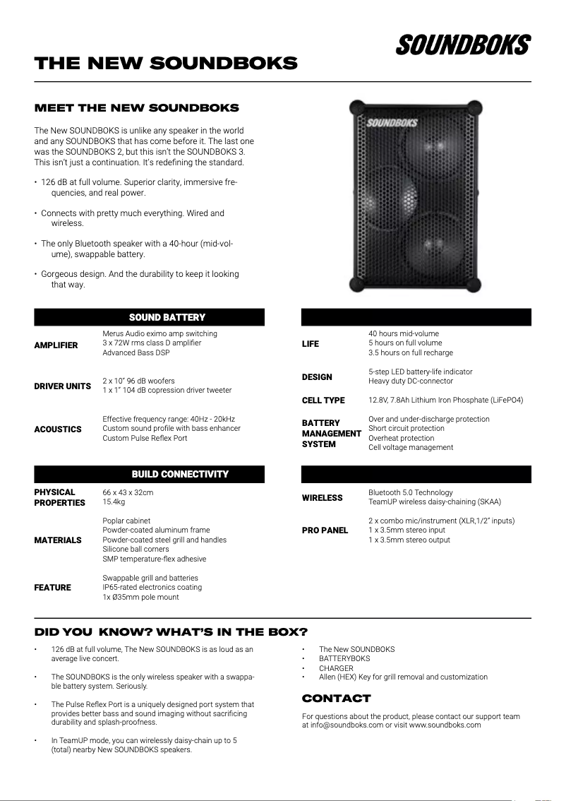 Page 1 de la notice Fiche technique SOUNDBOKS 3