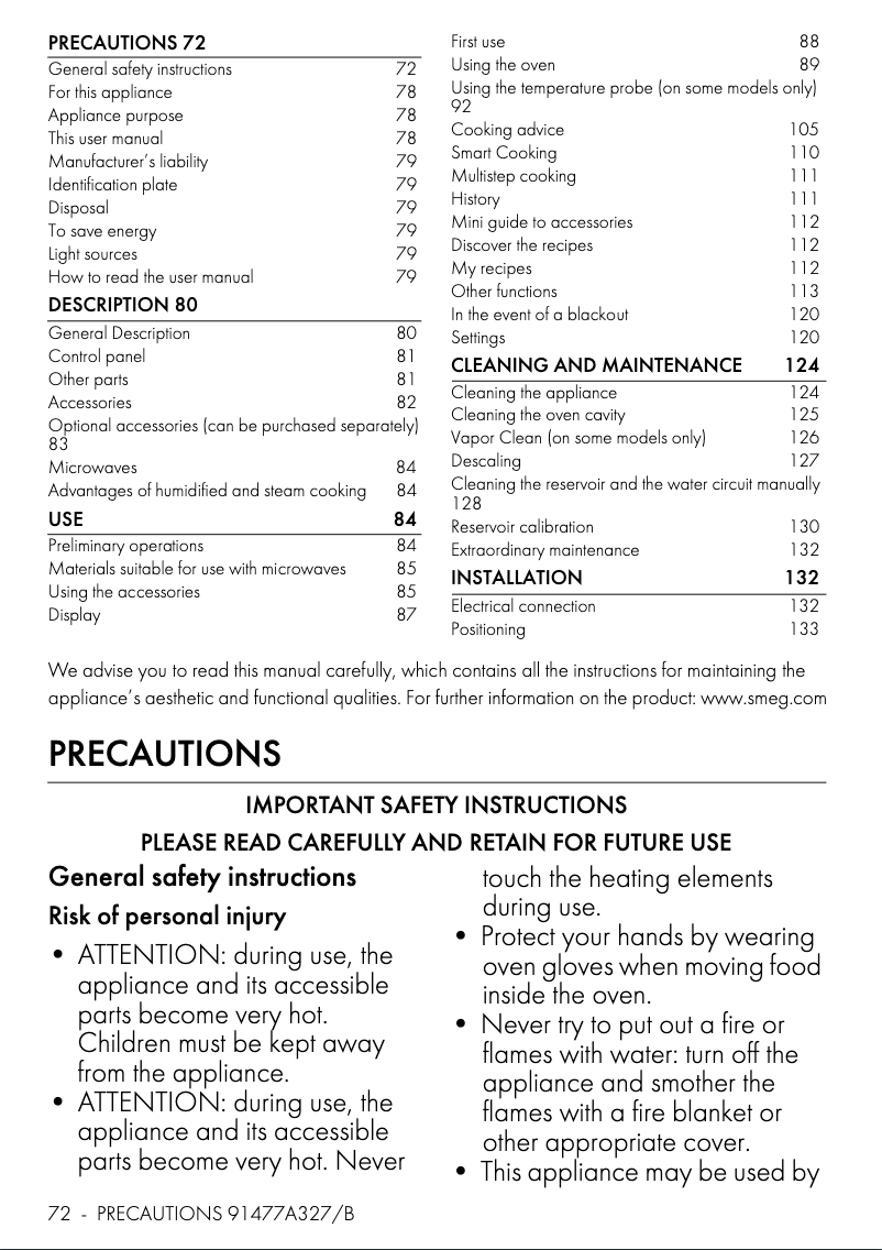 Page n°1 - Manuel utilisateur Smeg SO4104APG