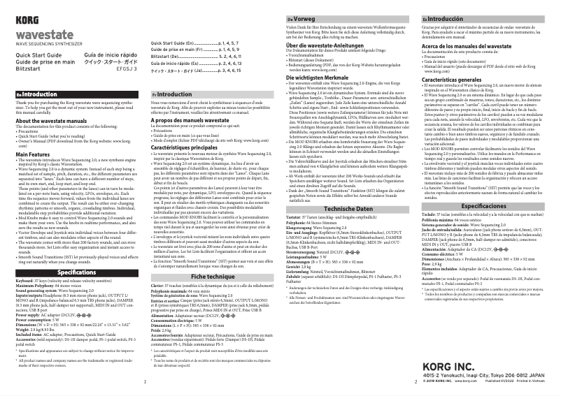 Page n°1 - Guide de démarrage rapide Korg Wavestate