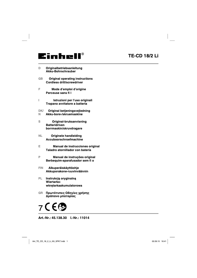 Page n°1 - Manuel utilisateur Einhell 4513830