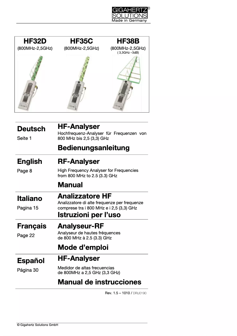 Page n°1 - Manuel utilisateur Gigahertz Solutions HF32D