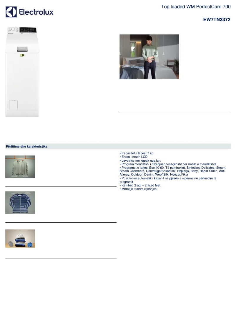 Page 1 de la notice Fiche technique Electrolux EW7TN3372