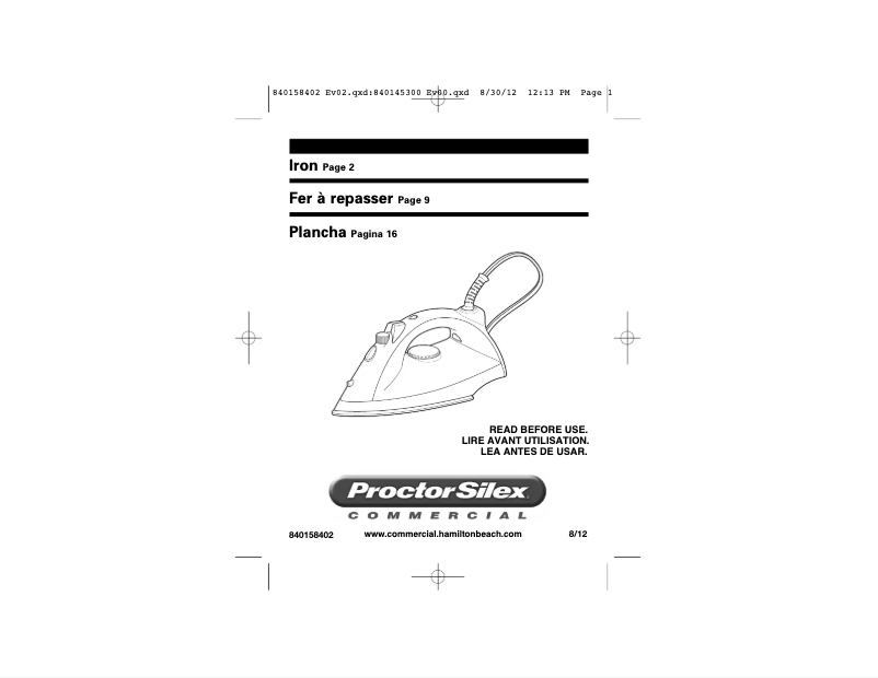 Page 1 de la notice Manuel utilisateur Proctor Silex 17515
