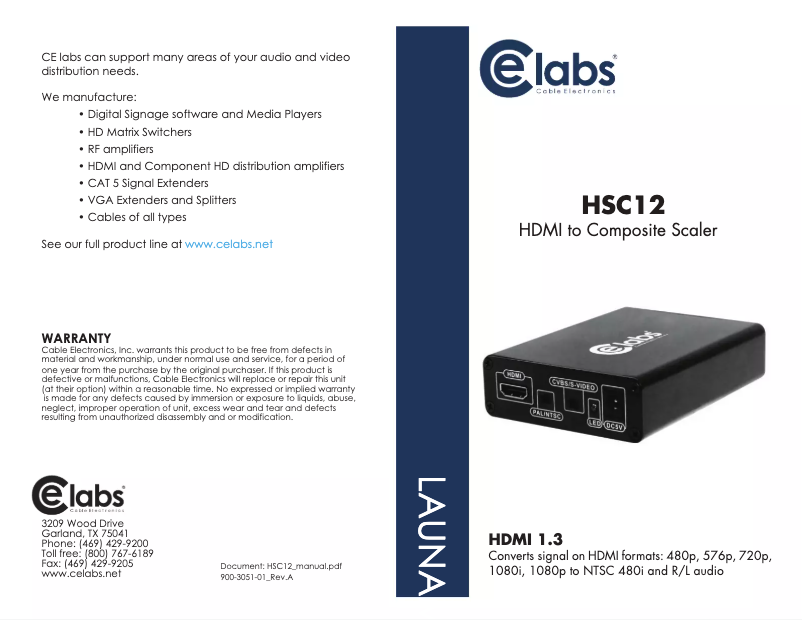 Page 1 de la notice Manuel utilisateur CE labs HSC12