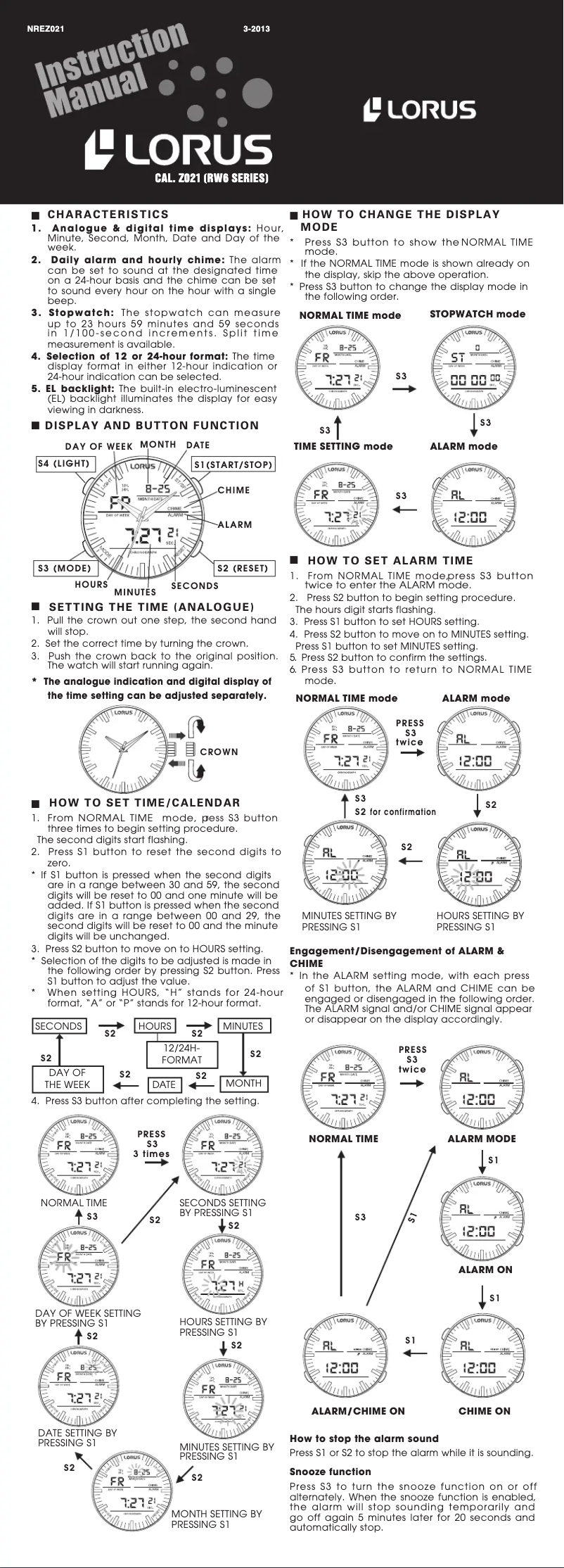 Page 1 de la notice Manuel utilisateur Lorus RW617AX9